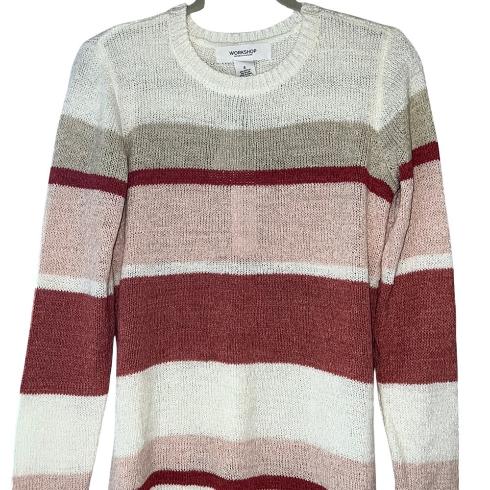 WORKSHOP Size small Pink Multi Combo Striped Nylon Crew neck Sweater NWT